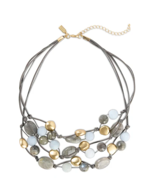 Labradorite Aquamarine and Gold Beaded Necklace