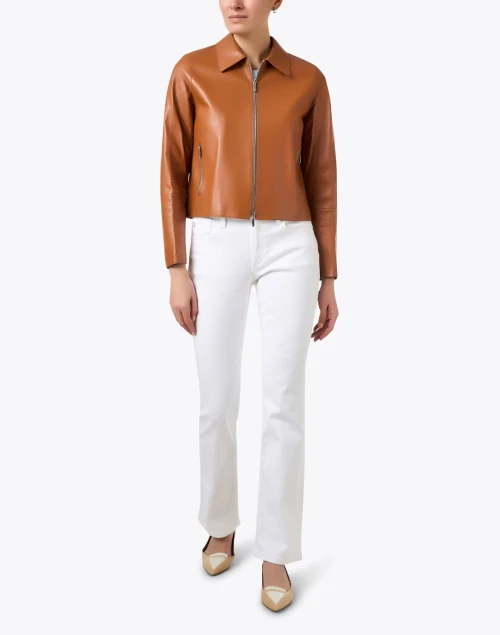 Copper Brown Leather Zip Jacket