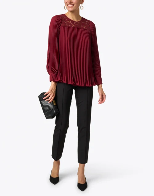 Bordeaux Pleated Lace Blouse