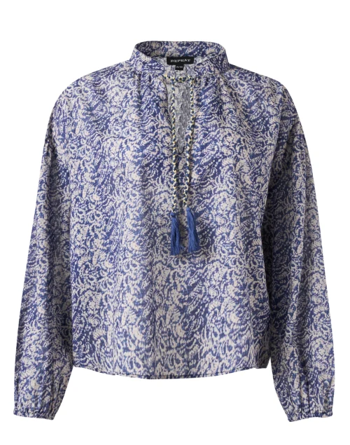 Navy Print Cotton Top
