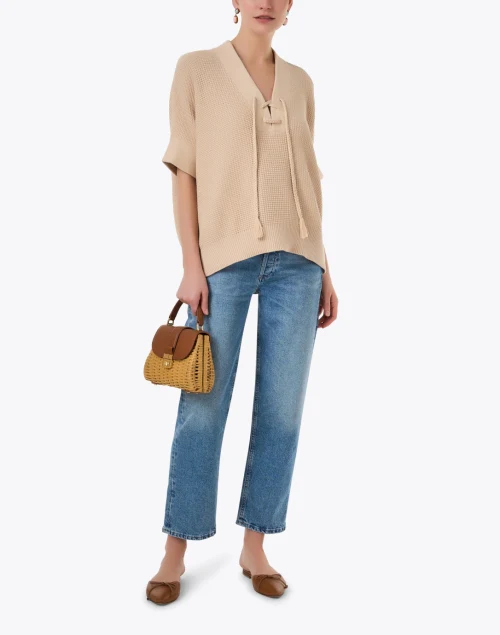 Tan Cotton Waffle Knit Poncho