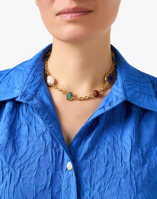 Multi Stone Gold Chain Necklace