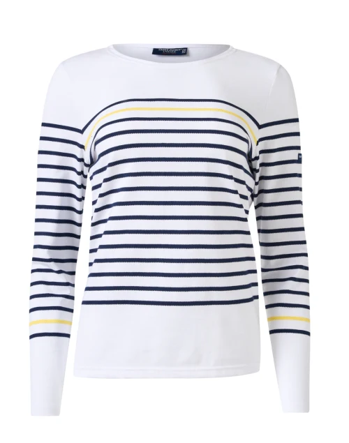 Etel White and Navy Striped Cotton Top