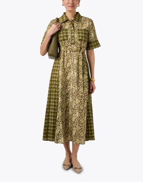 Green Multi Print Shirt Dress