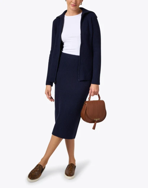 Navy Wool Blend Knit Skirt