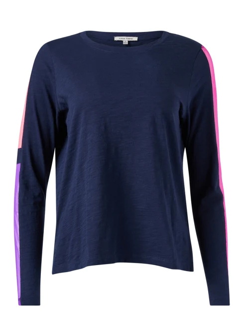 Navy Cotton Mesh Stripe Top