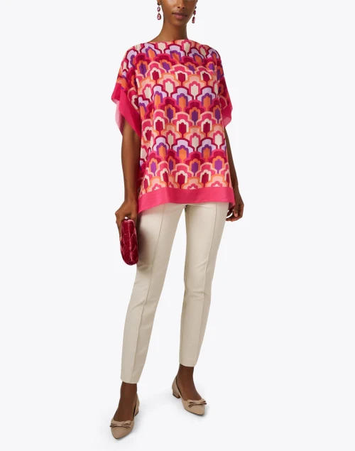 Pink Print Silk Poncho Top