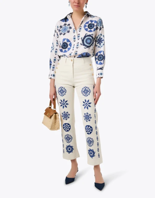Amelie White and Blue Embroidered Jean