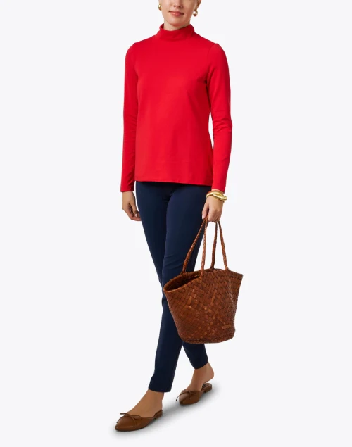 Red Pima Cotton Mock Neck Top