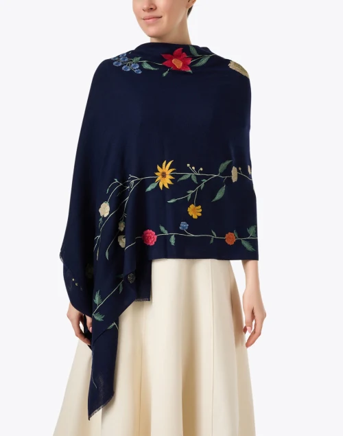 Navy Floral Garden Embroidered Scarf