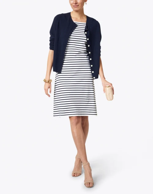 Cesaria Navy Merino Wool Cashmere Cardigan