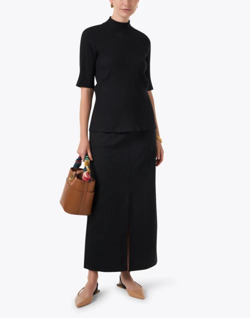 Black Ponte Front Slit Skirt