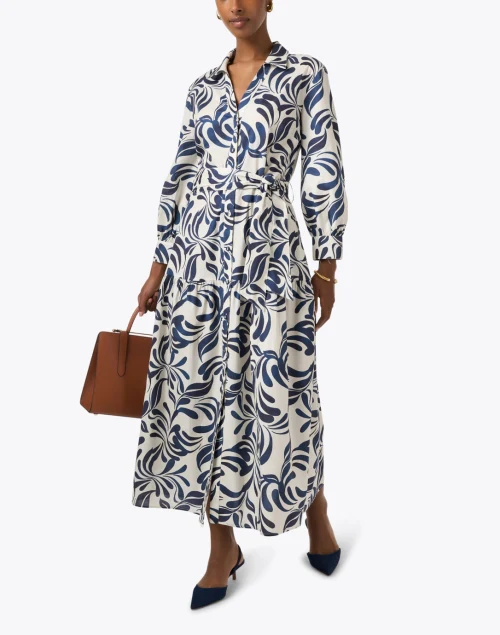 Blue and White Print Cotton Shirt Dress