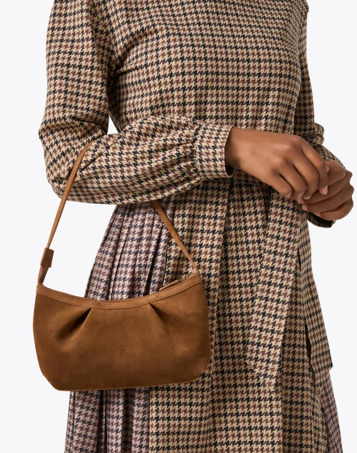 Dimple Cognac Suede Shoulder Bag