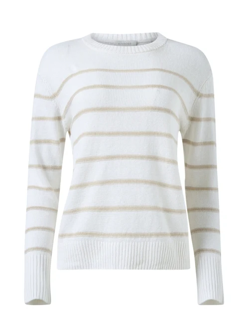 White and Beige Striped Linen Sweater