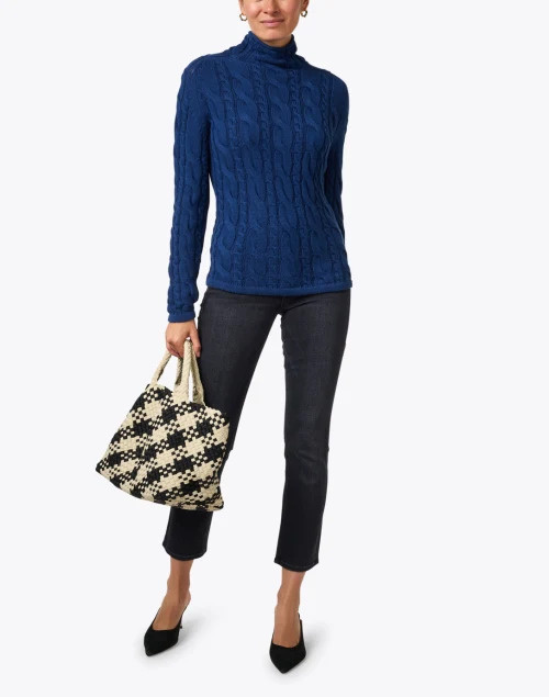 Cobalt Blue Cotton Cable Knit Sweater