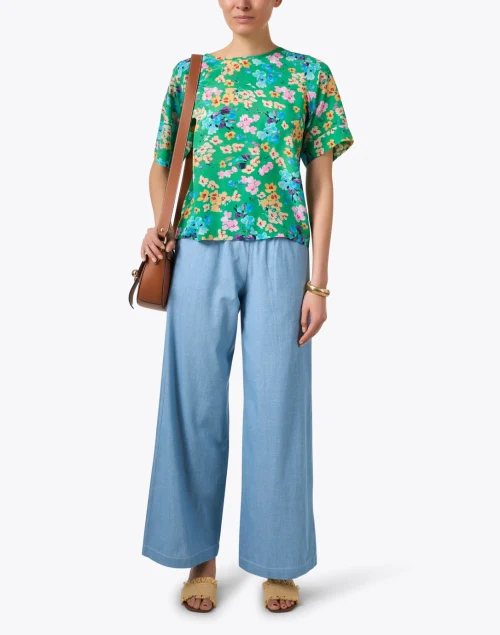Valeria Green Floral Print Top