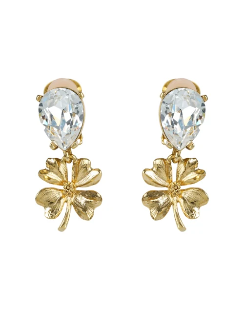 Crystal Clover Drop Clip Earrings