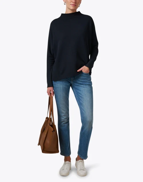Effie Navy Cotton Funnel Neck Sweatshirt