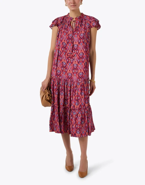 Red Ikat Print Midi Dress