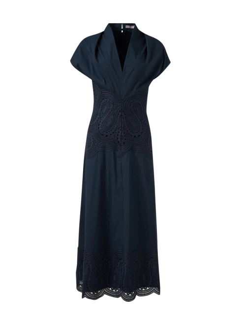 Navy Lace Cotton Poplin Dress