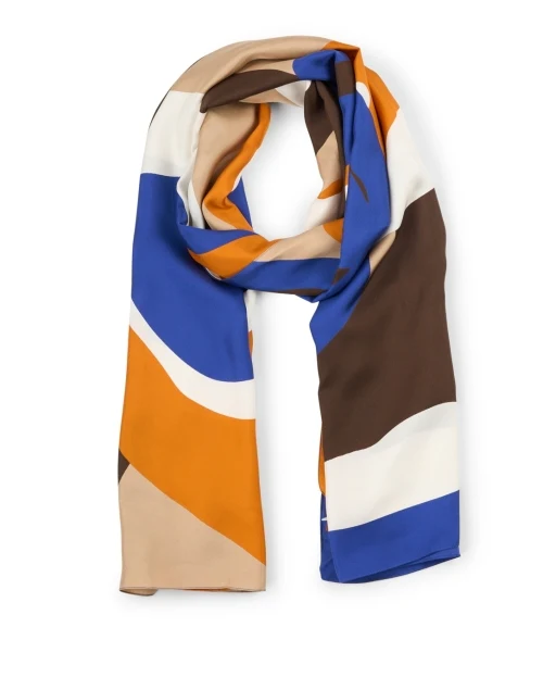 Orange and Blue Geometric Silk Scarf