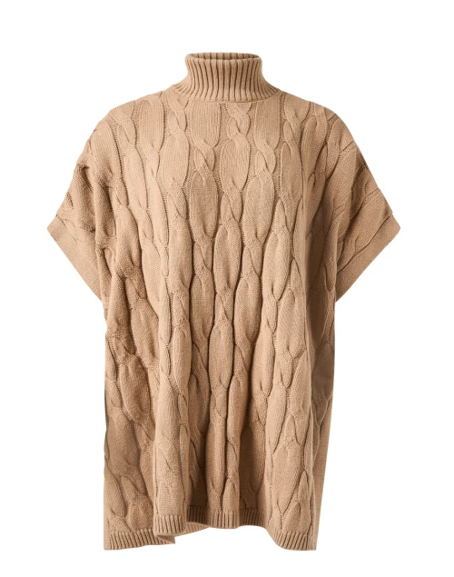 Tan Cable Knit Poncho Sweater