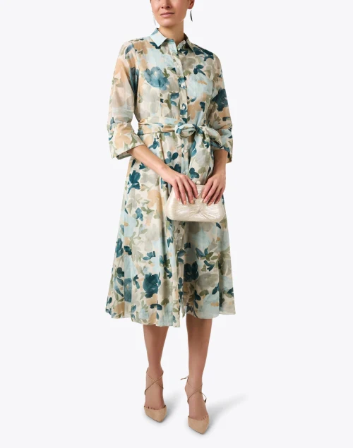 Teal and Green Floral Shirt Dress
