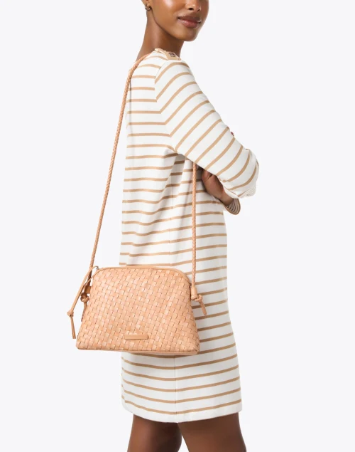 Mallory Beige Woven Leather Crossbody Bag