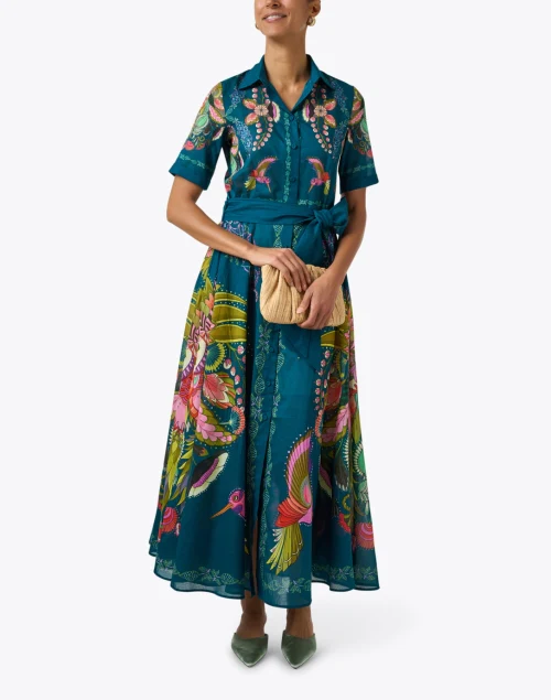 Blue Multi Paisley Cotton Shirt Dress