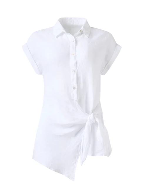 White Linen Asymmetrical Tie Top