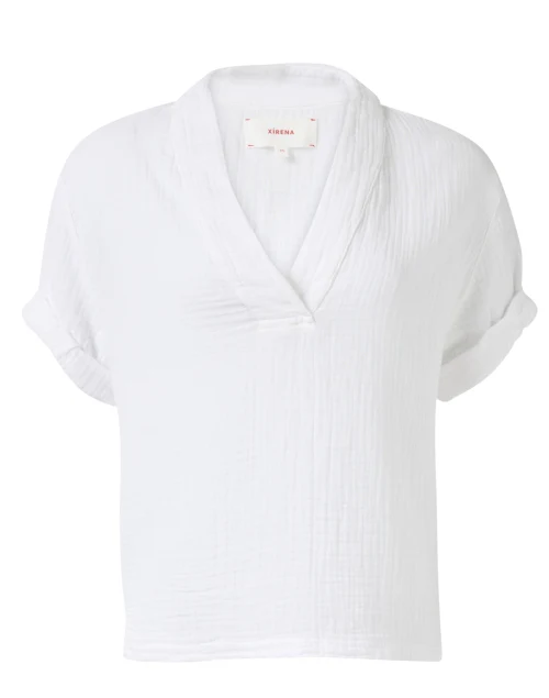 Avery White Cotton V-Neck Top