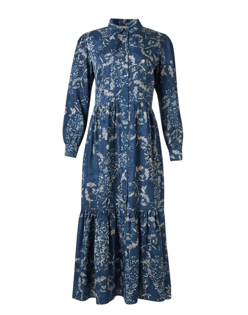 Blue Floral Print Shirt Dress