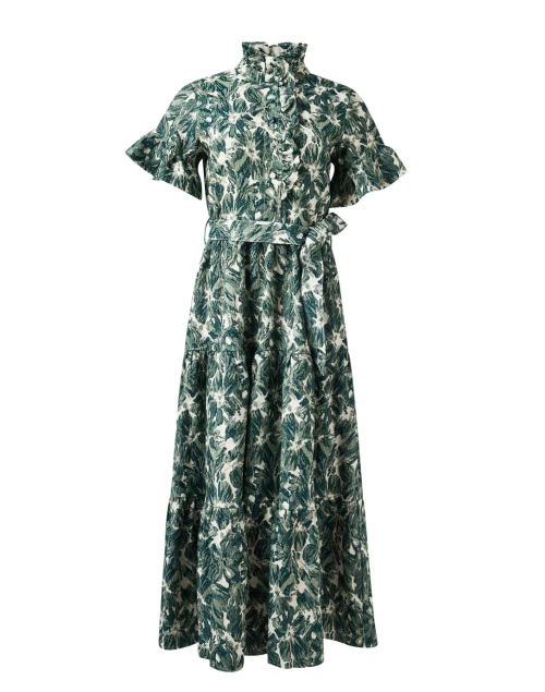 Sadie Green Floral Jacquard Dress