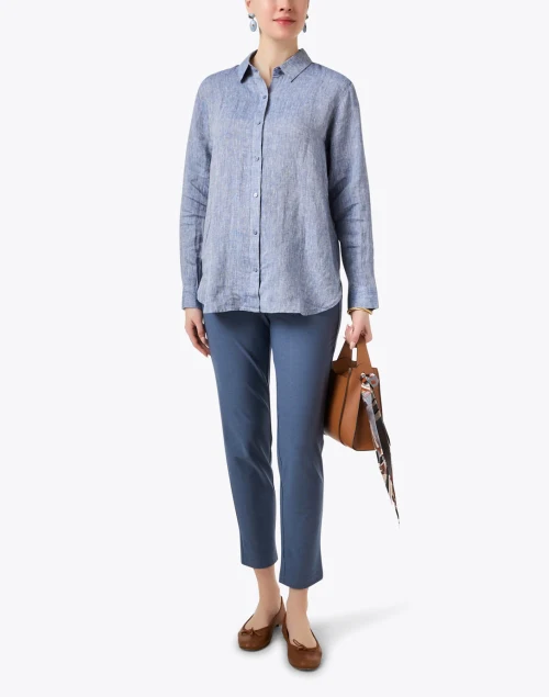 Blue Crepe Slim Ankle Pant