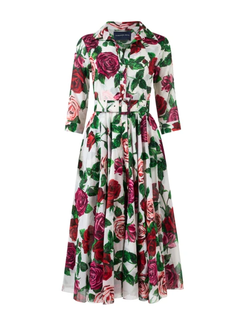 Aster White Rose Print Cotton Dress
