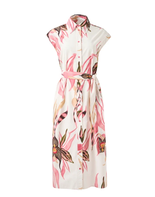 White and Pink Leaf Print Dress