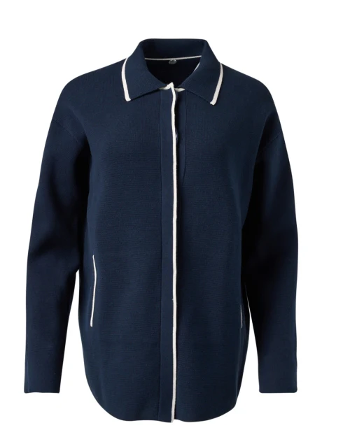 Navy Cotton Knit Jacket
