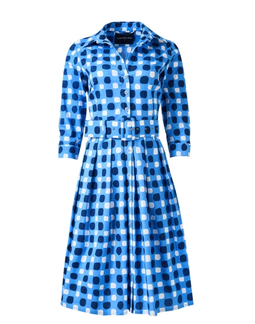 Audrey Blue Check Print Cotton Stretch Dress