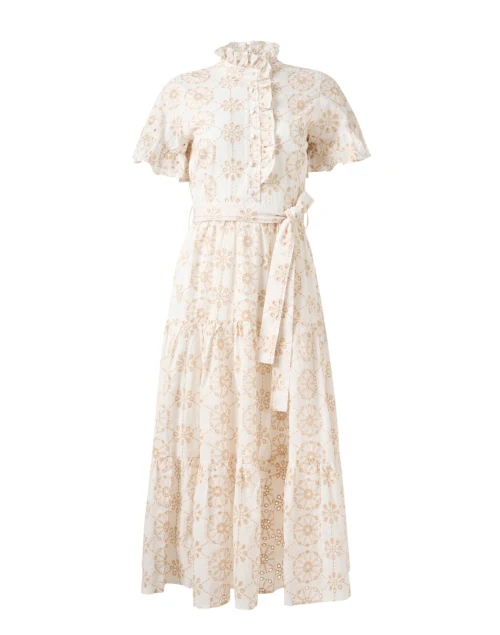 Sadie White and Beige Cotton Eyelet Dress