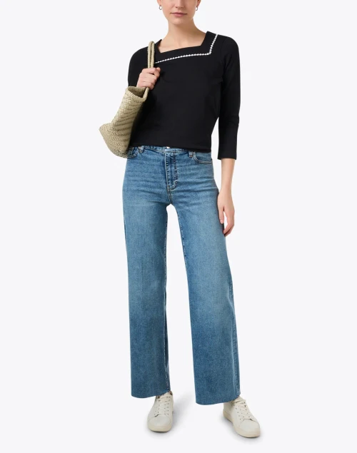 Black Embroidered Knit Cotton Top