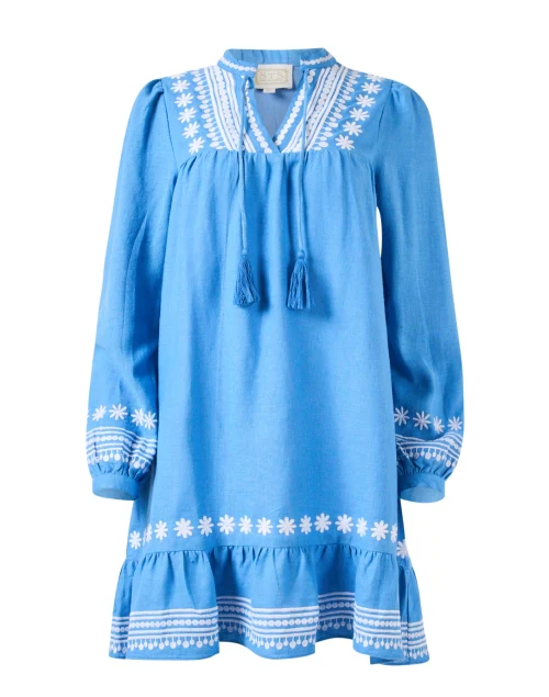 Marina Blue and White Embroidered Dress