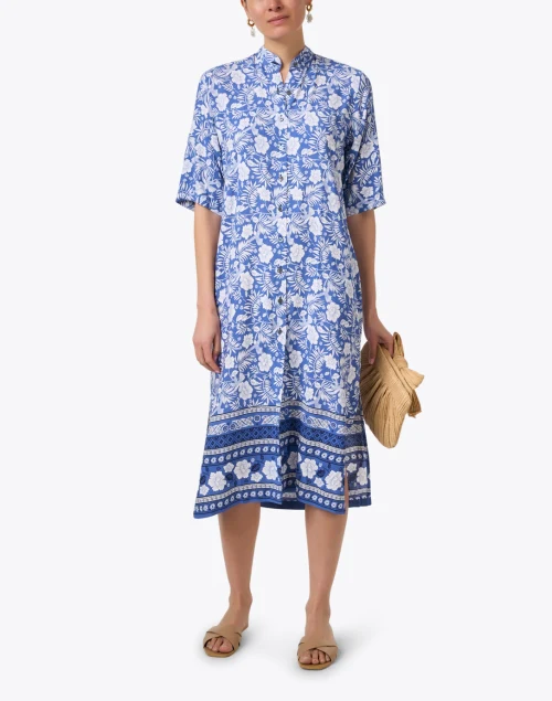 Day Break Blue Floral Print Shirt Dress