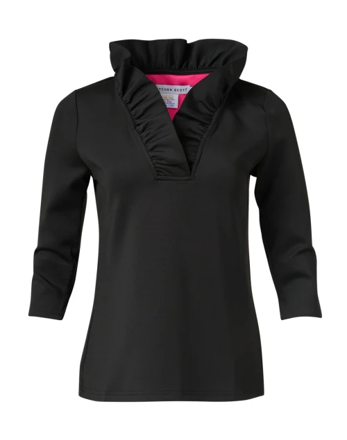 Black Ruffle Neck Top
