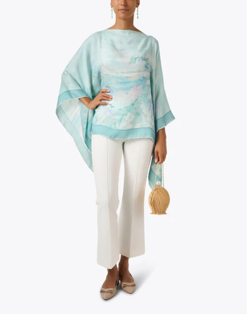 Aqua Print Cashmere Silk Poncho
