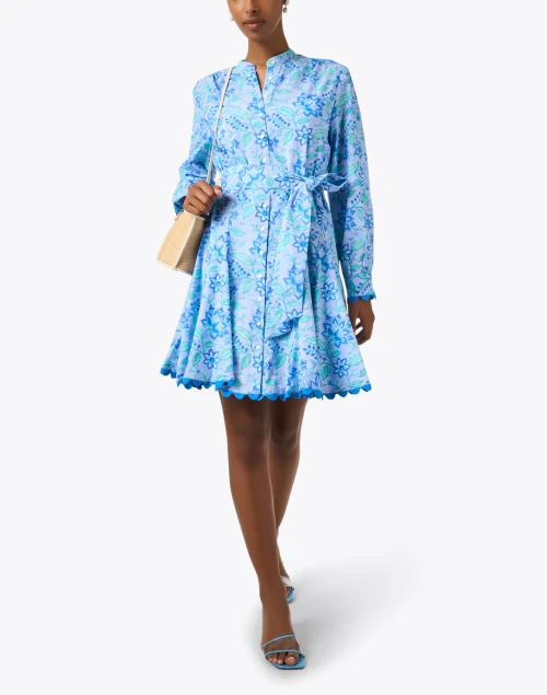 Godet Blue Floral Print Dress
