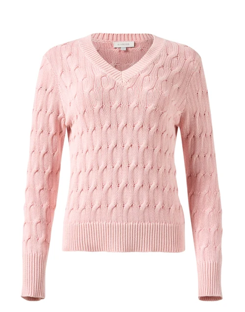 Pink Cable Knit Cotton Sweater