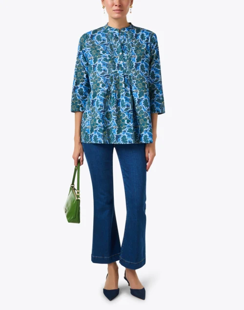Arles Blue Floral Print Cotton Top