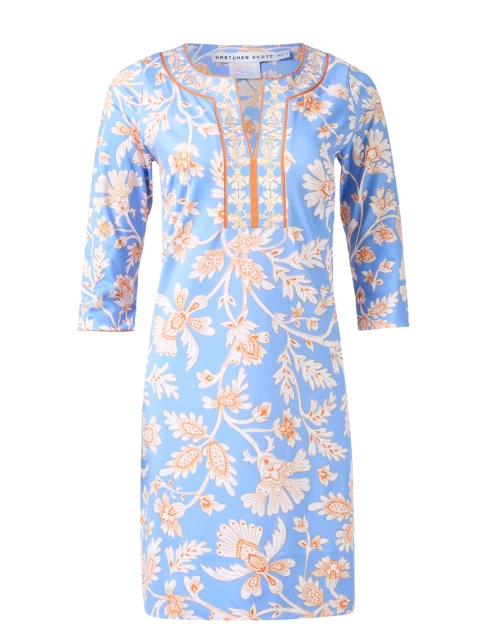 Periwinkle and Orange Print Dress