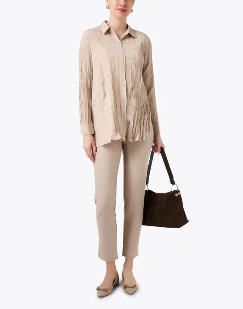 Beige Crepe Slim Ankle Pant